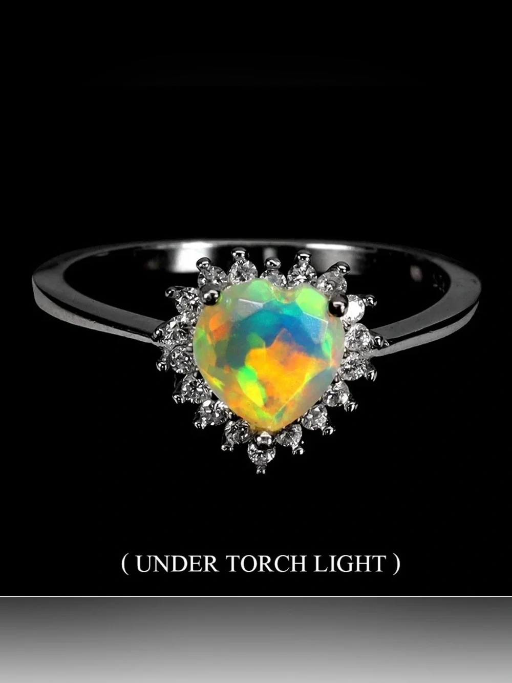 Stunning Natural Crystal Fire Opal Halo Ring in 925 Sterling Silver Sz 6 - Picture 4 of 5